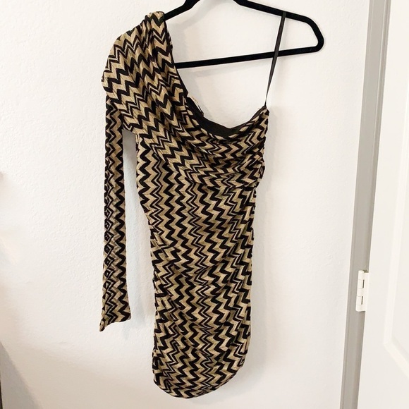 Arden B One Shoulder Ruched Knit Dress - Picture 1 of 9